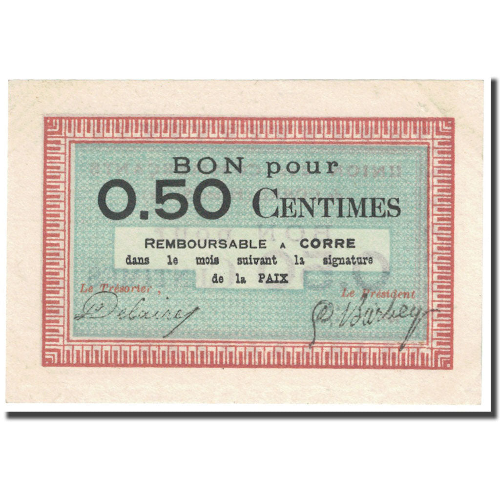 Francia, Corre, 50 Centimes, Union des Commerçants / Bon pour, SPL-