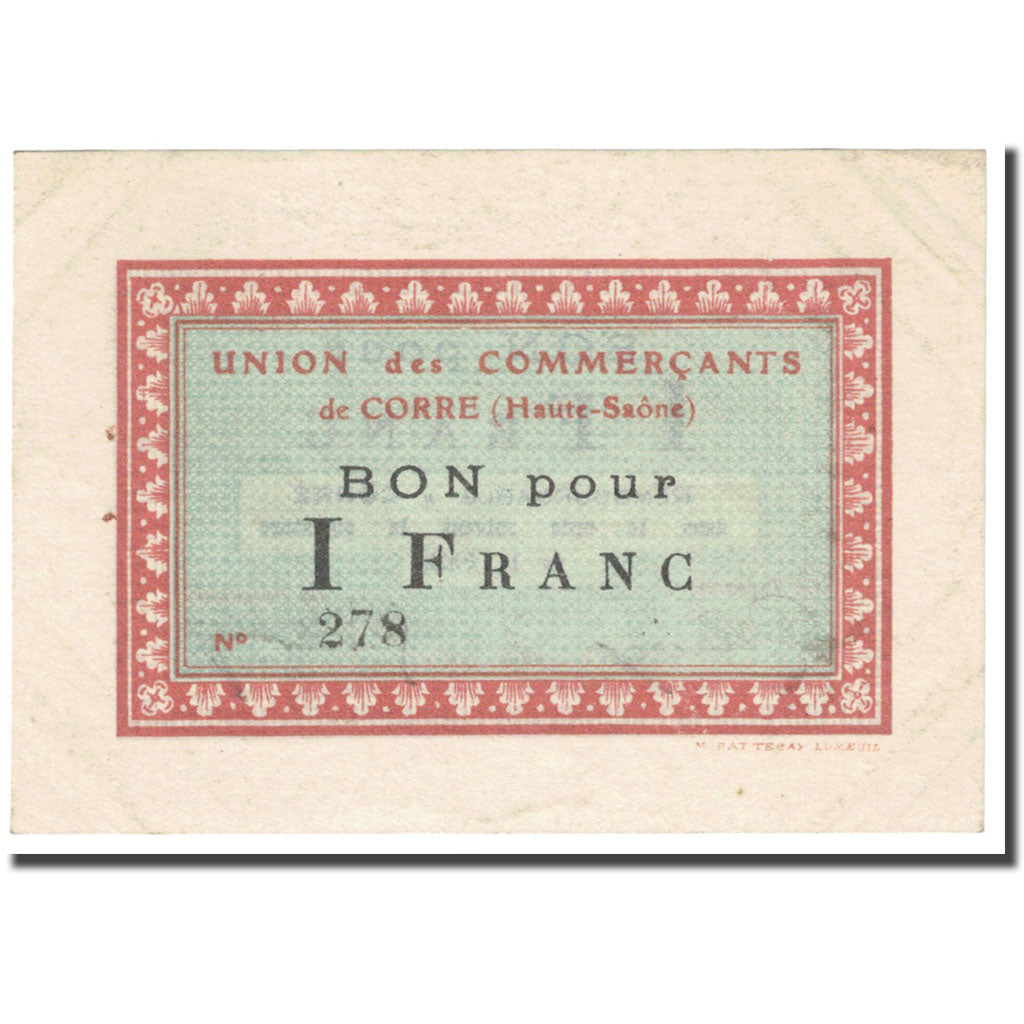 France, Corre, 1 Franc, Union des Commerçants / Bon pour, EF(40-45)