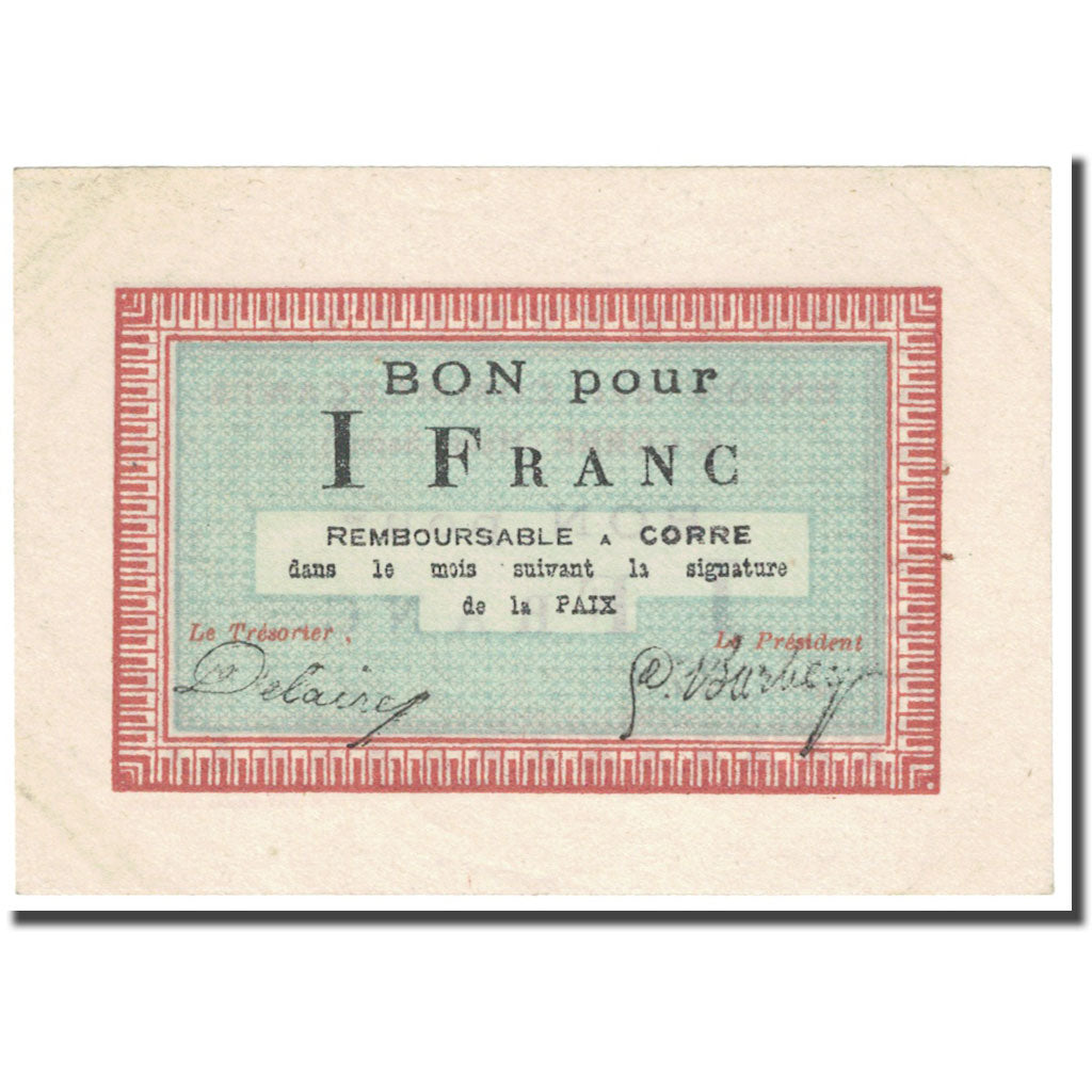 France, Corre, 1 Franc, Union des Commerçants / Bon pour, EF(40-45)