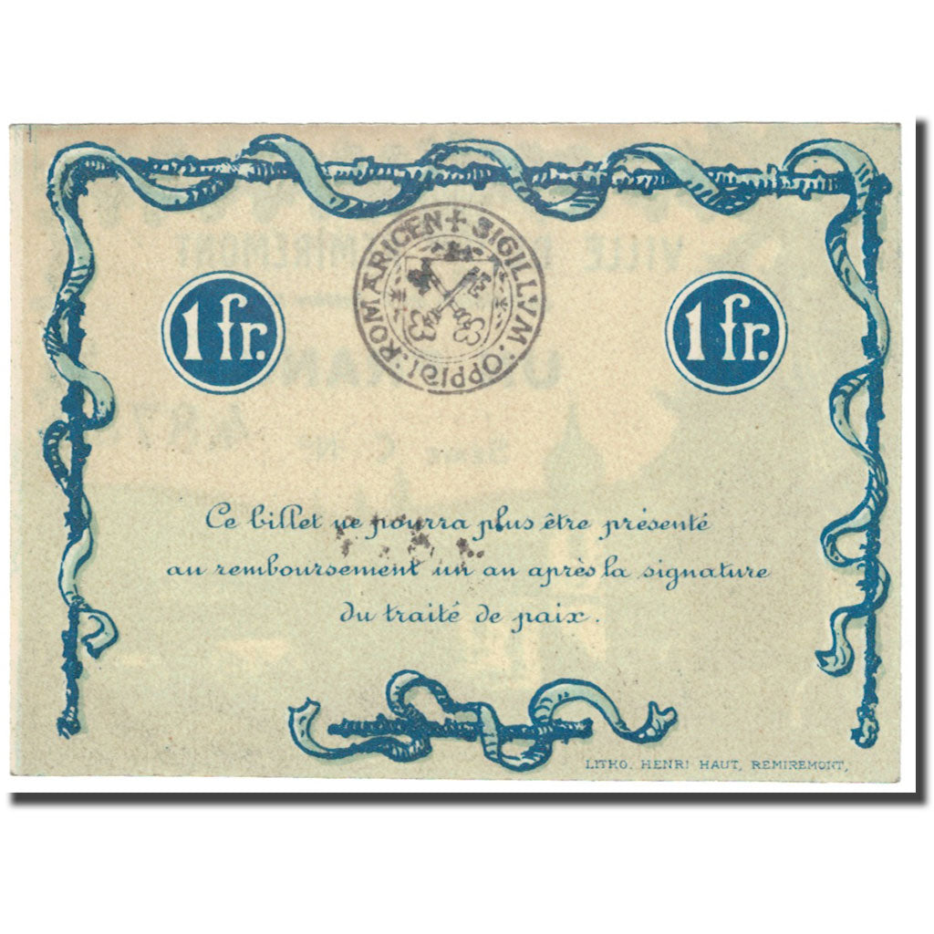 França, Remiremont, 1 Franc, 1916, Bon Municipal., UNC(65-70), Pirot:88-68