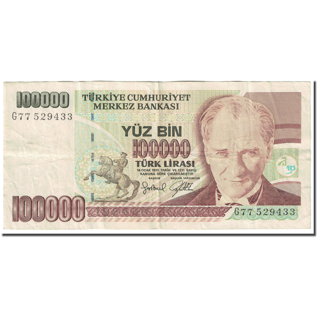 Geldschein, Türkei, 100,000 Lira, 1997-2001, Old Date : 01.11.1970 (1997-01).