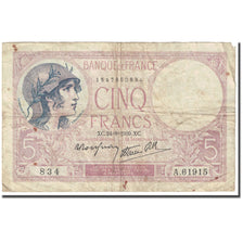 França, 5 Francs, Violet, 1939, 1939-08-24, VG(8-10), Fayette:4.17, KM:83