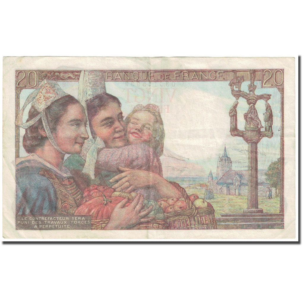 France, 20 Francs, Pêcheur, 1942, 1942-02-12, EF(40-45), Fayette:13.1, KM:100a