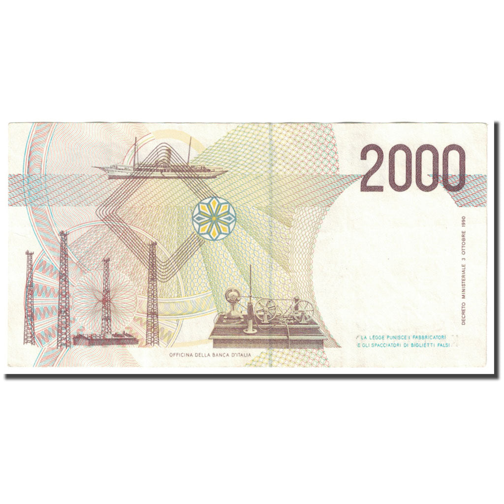 Banknote, Italy, 2000 Lire, 1992, Undated (1992), KM:115, AU(55-58)