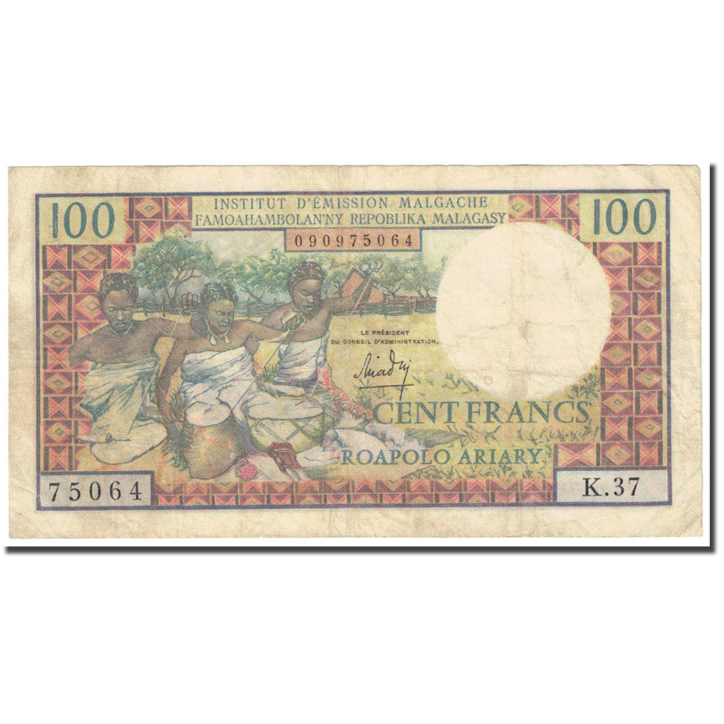 Banknote, Madagascar, 100 Francs =  20 Ariary, 1966, Undated (1966), KM:57a
