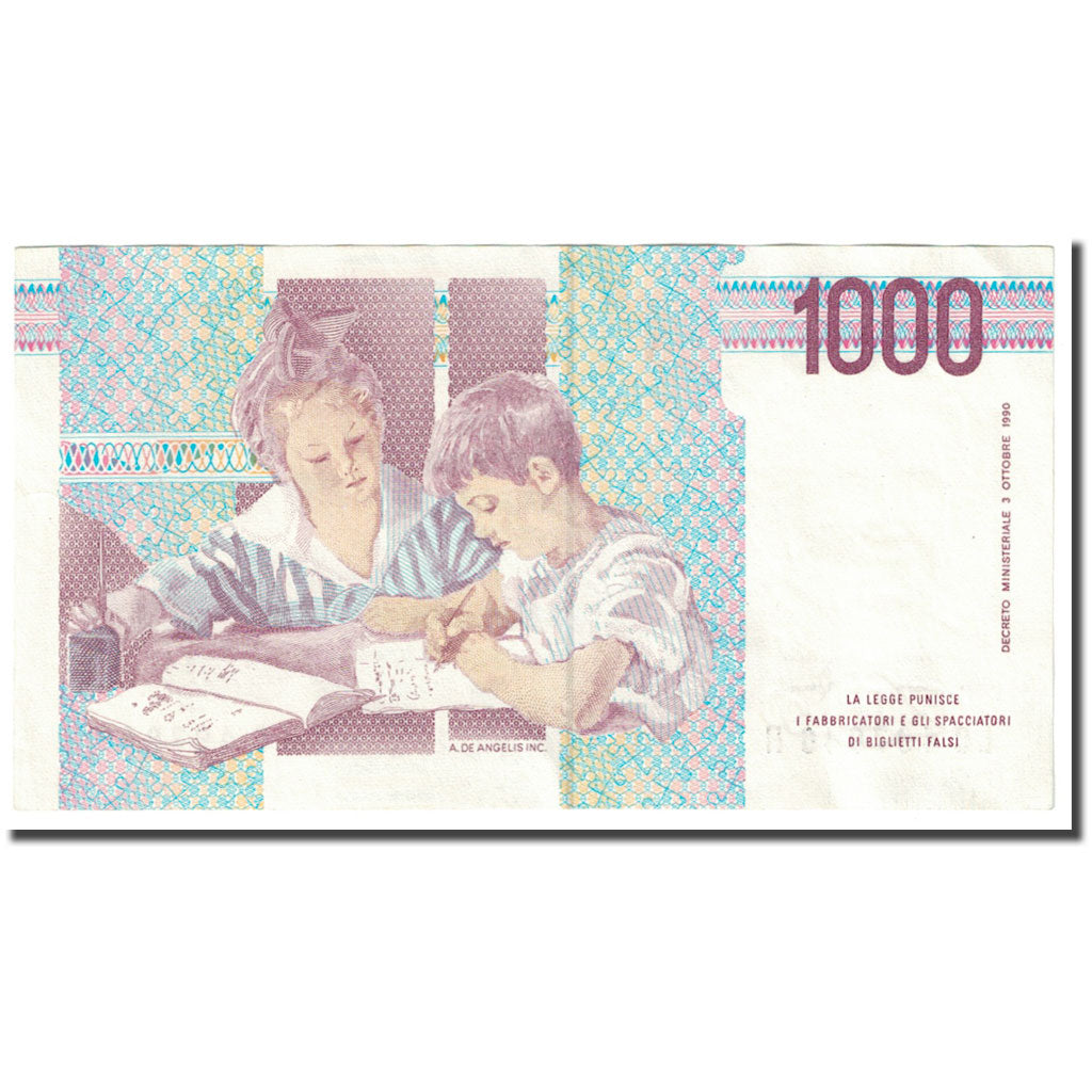 Banknot, Włochy, 1000 Lire, 1990, KM:114a, AU(55-58)