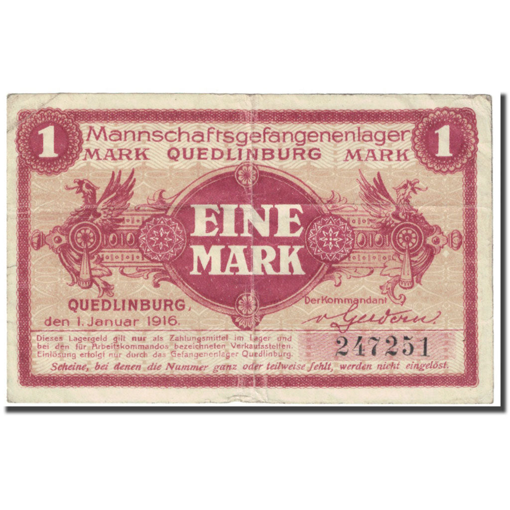 Banknote, Germany, 1 Mark, 1916, 1916-01-01, Camp de prisonniers, VF(20-25)