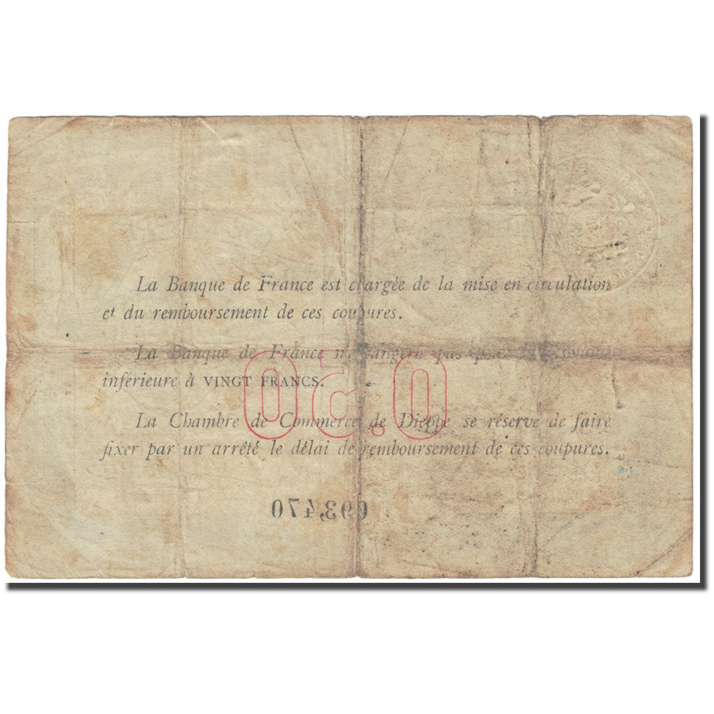 France, Dieppe, 50 Centimes, Chambre de Commerce, VG(8-10), Pirot:52-1
