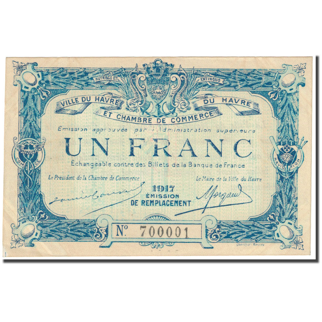 Francja, Le Havre, 1 Franc, 1917, Chambre de Commerce, EF(40-45), Pirot:68-18