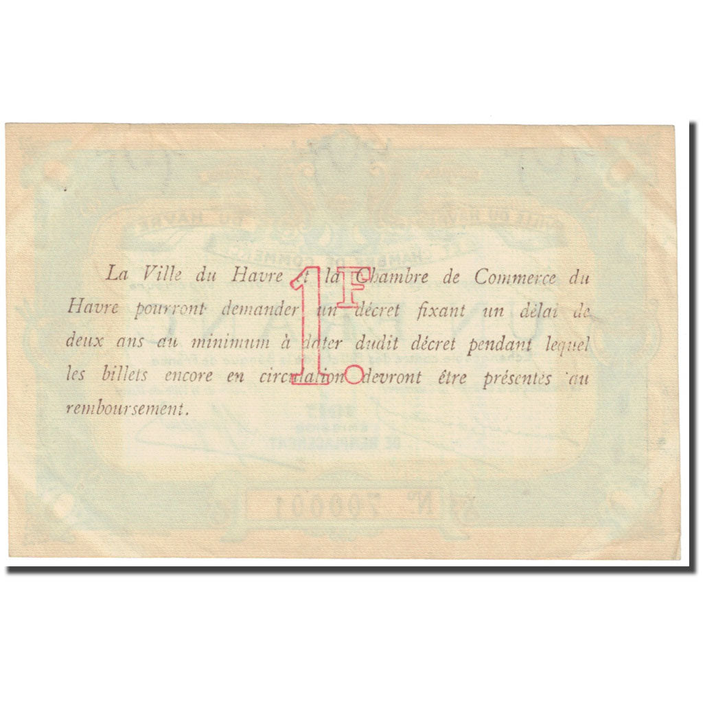 Francja, Le Havre, 1 Franc, 1917, Chambre de Commerce, EF(40-45), Pirot:68-18