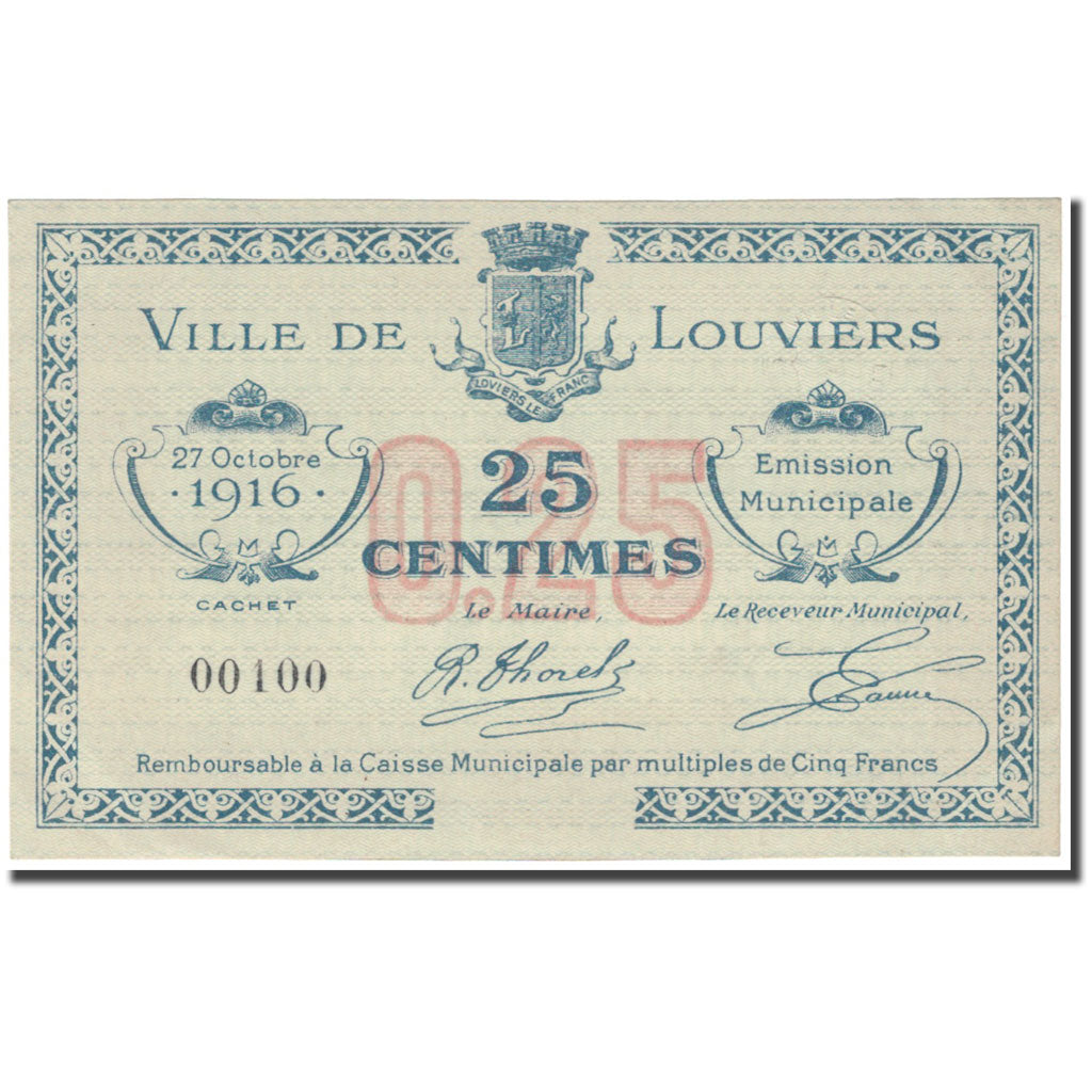 France, Louviers, 25 Centimes, 1916, Emission Municipale, SUP, Pirot:27-13