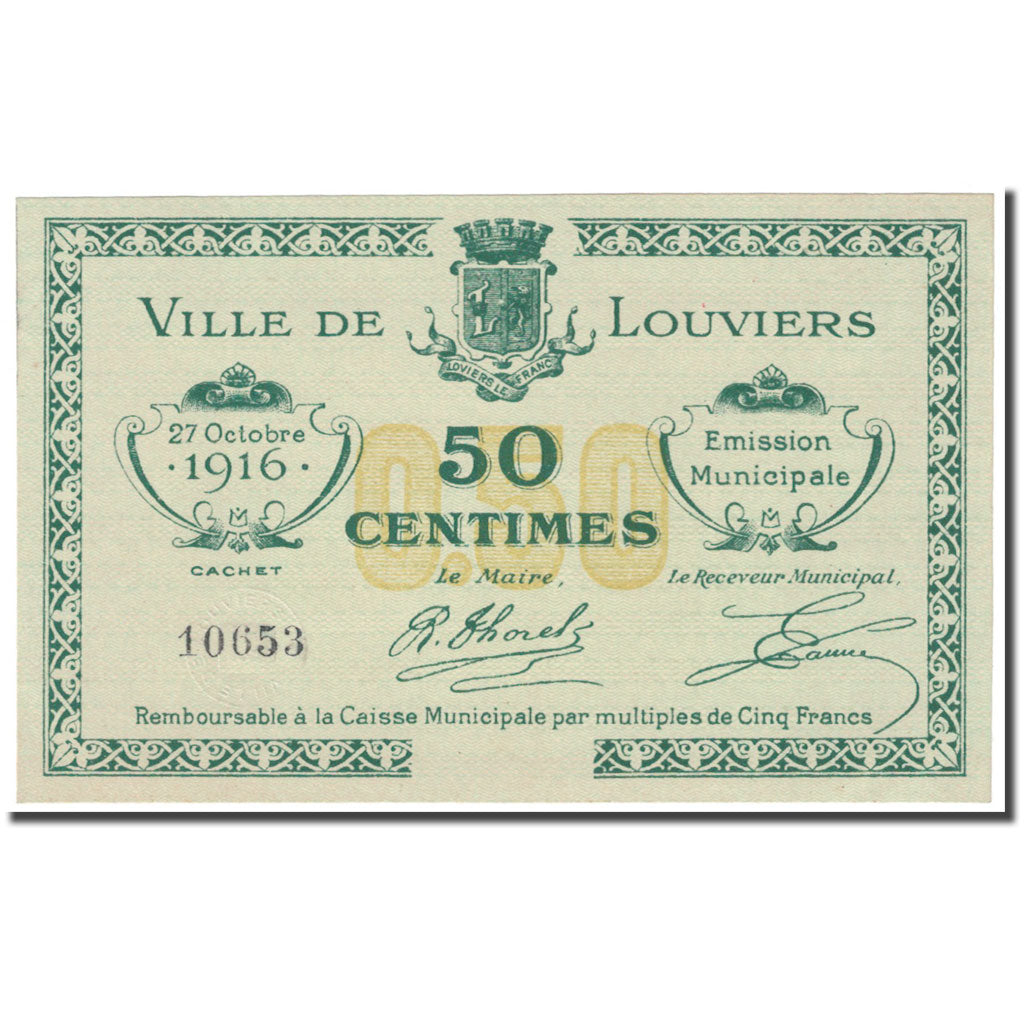 France, Louviers, 50 Centimes, 1916, Emission Municipale, UNC(63), Pirot:27-10