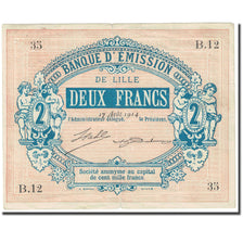 France, Lille, 2 Francs, 1914, Banque D'émission, VG(8-10), Pirot:59-1551