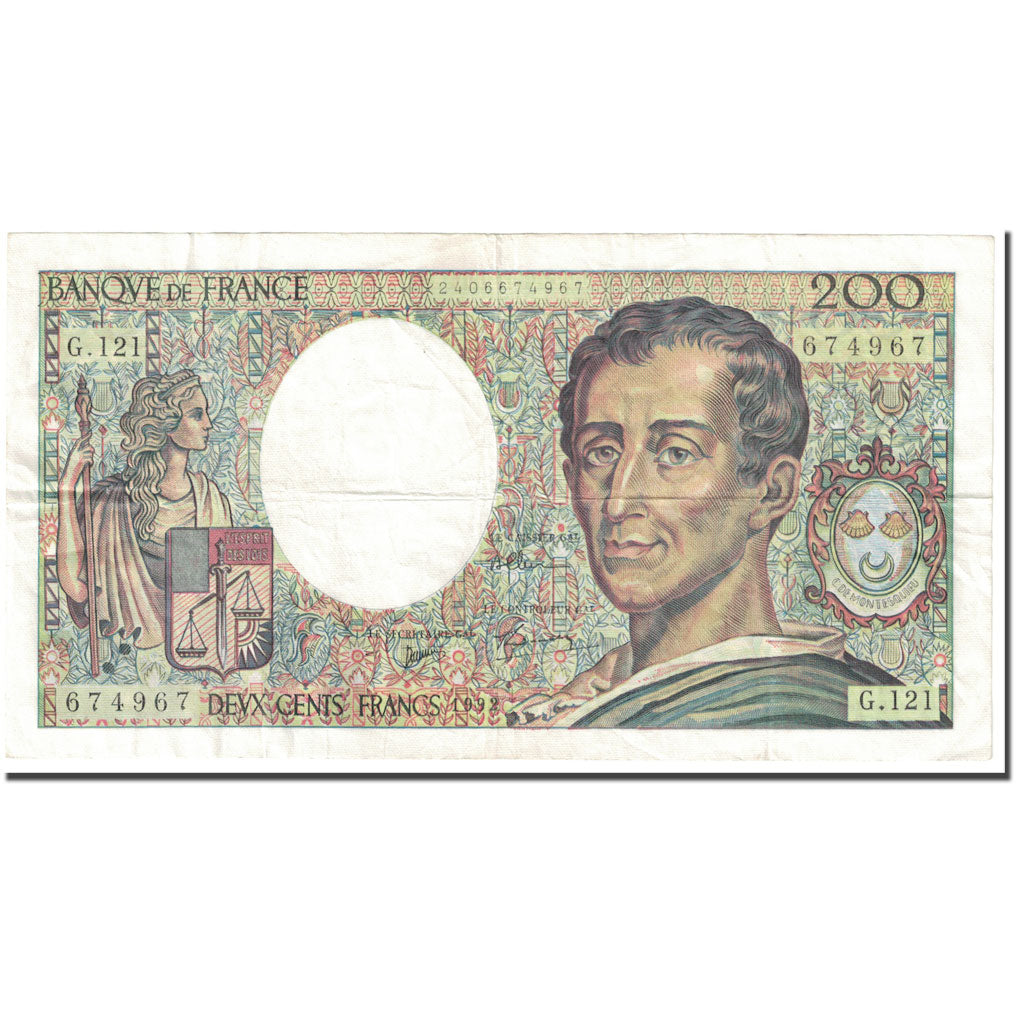 France, 200 Francs, 1992, Undated (1992), VF(20-25), KM:155e
