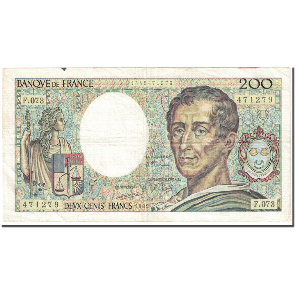 Francja, 200 Francs, 1989, Undated (1989), VF(20-25), KM:155c
