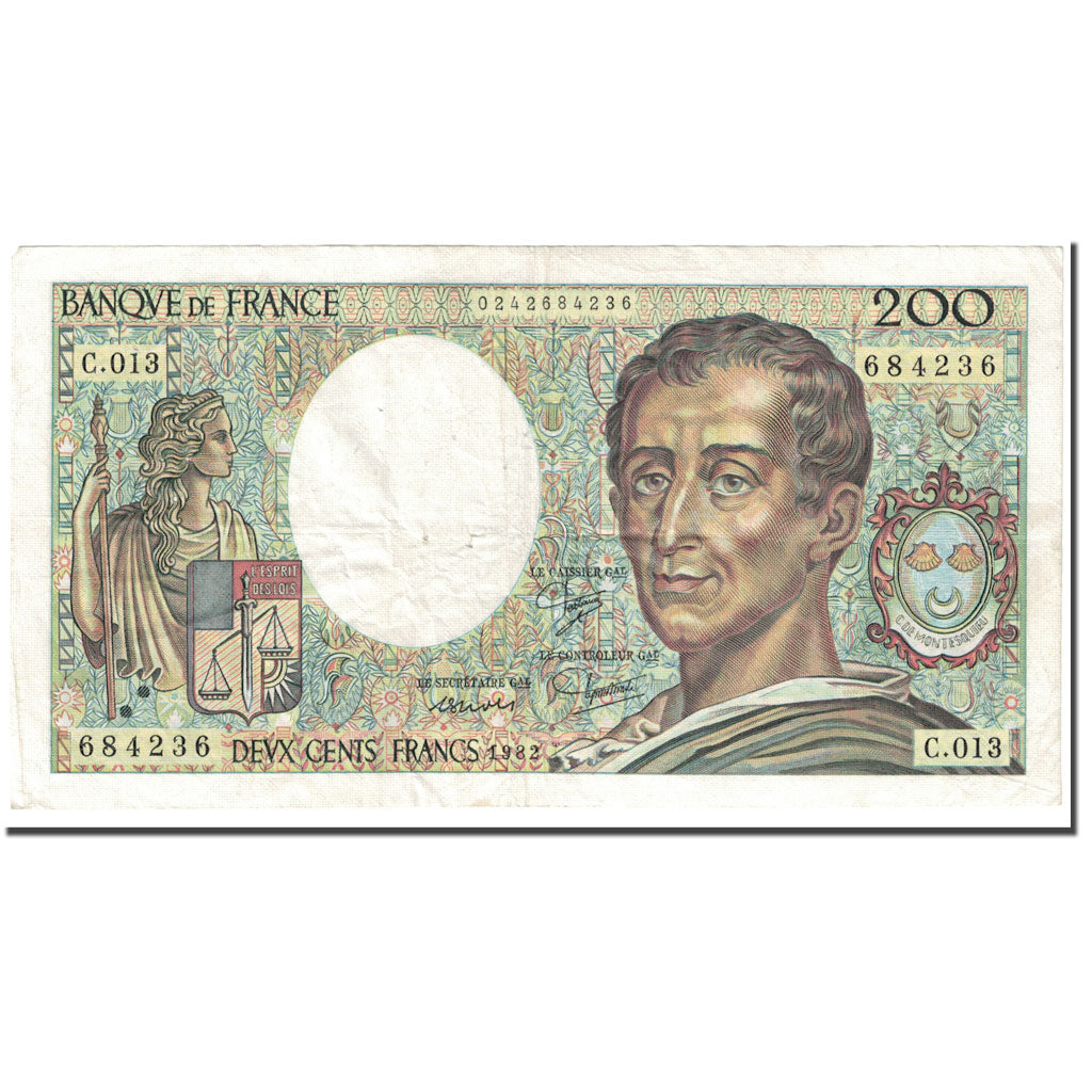 France, 200 Francs, 1982, Undated (1982), VG(8-10), KM:155a
