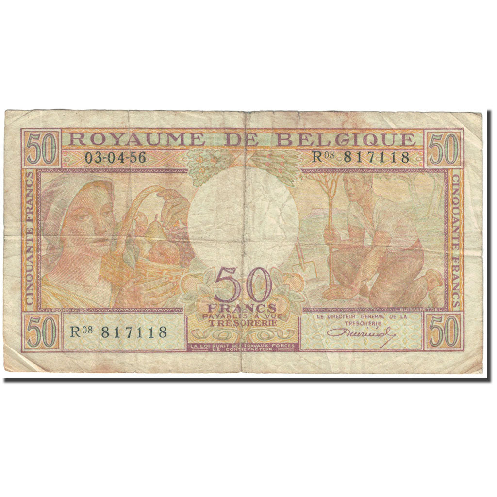 Banknote, Belgium, 50 Francs, 1956, 1956-04-03, KM:133b, VG(8-10)