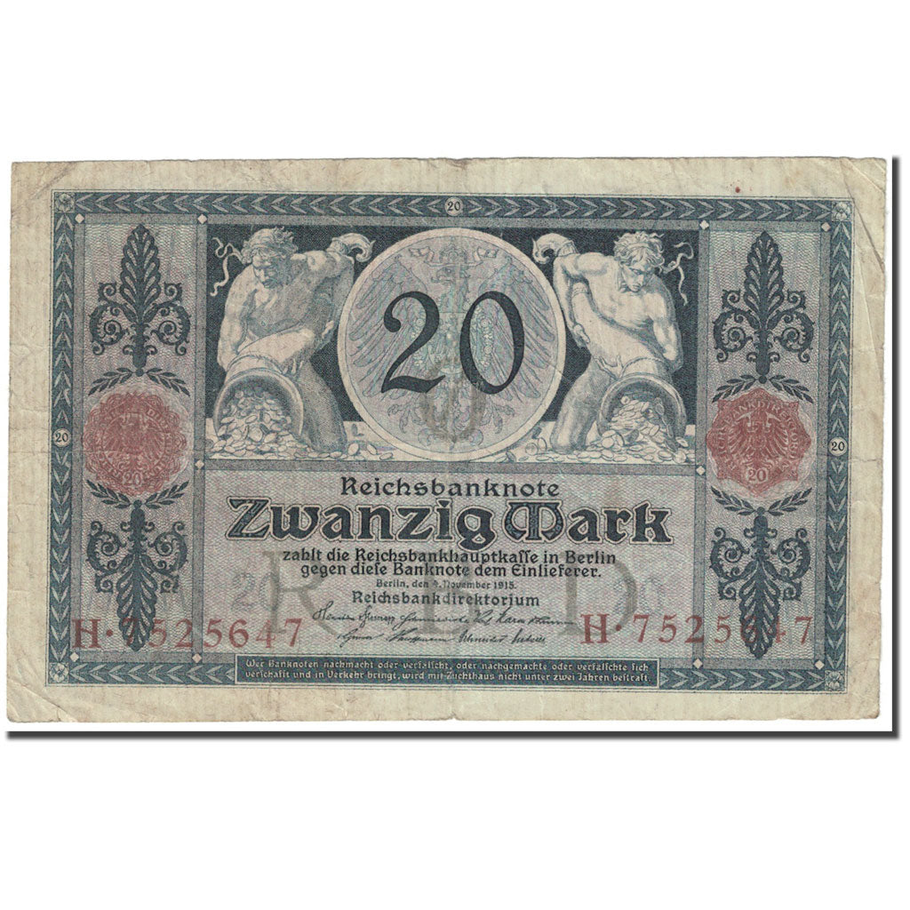 Banknote, Germany, 20 Mark, 1915, 1915-11-04, KM:63, VG(8-10)