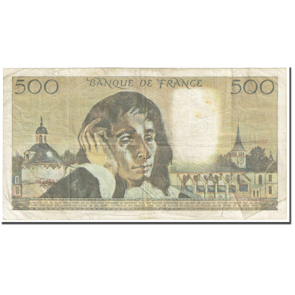 France, 500 Francs, Pascal, 1976, 1976-04-01, VF(20-25), Fayette:71.14, KM:156d