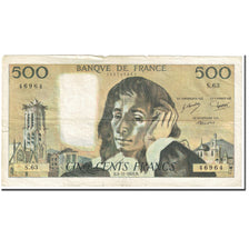 France, 500 Francs, Pascal, 1976, 1976-11-04, VF(20-25), Fayette:71.15, KM:156d