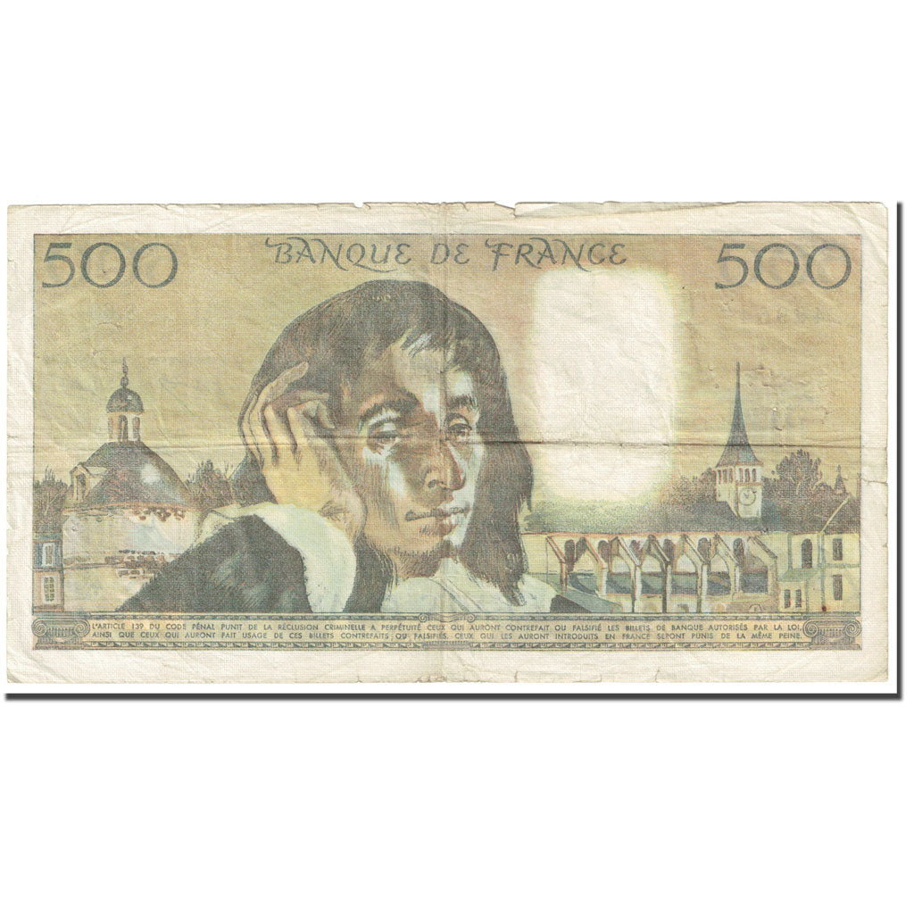 France, 500 Francs, Pascal, 1976, 1976-11-04, VF(20-25), Fayette:71.15, KM:156d