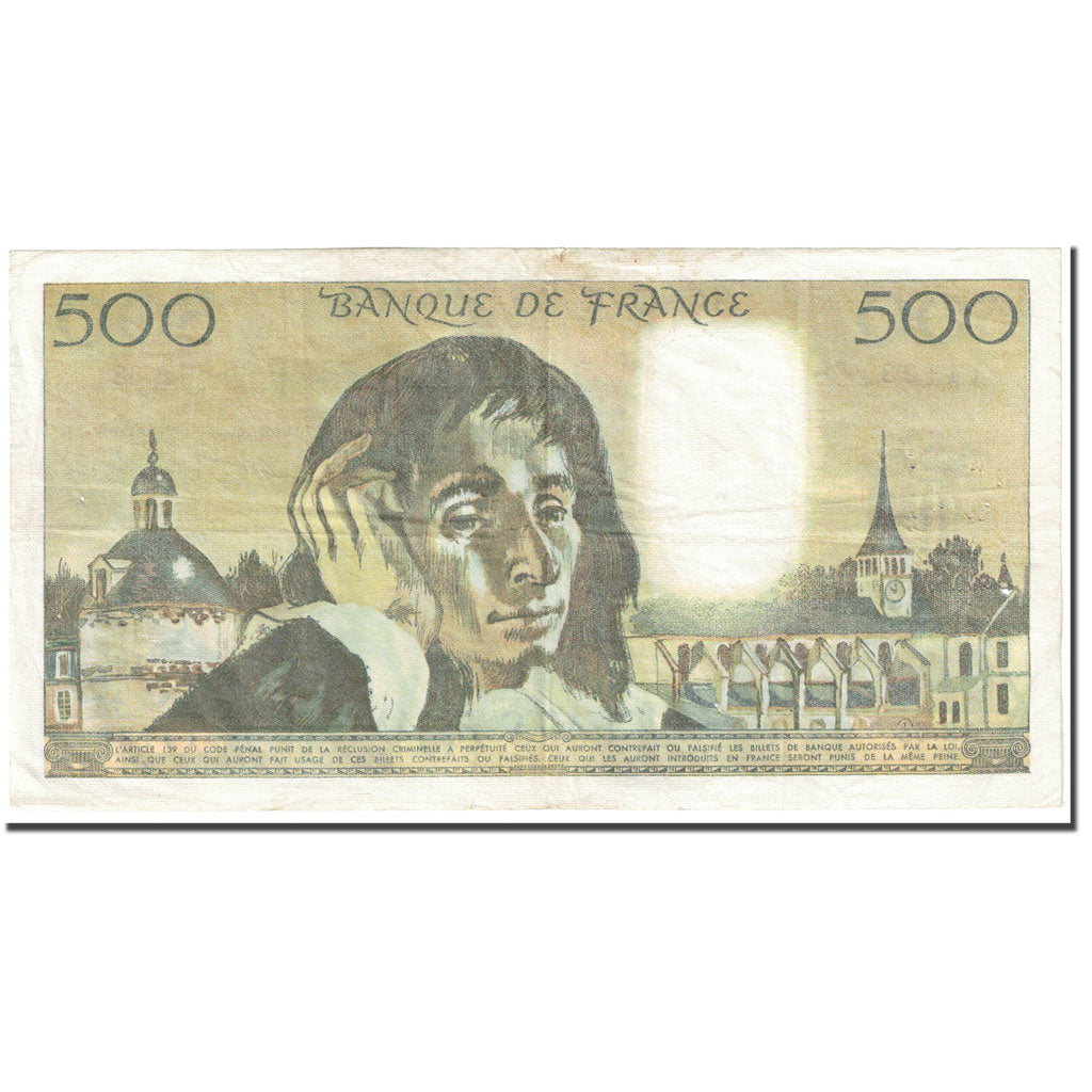 France, 500 Francs, Pascal, 1977, 1977-02-03, VF(20-25), Fayette:71.16, KM:156d