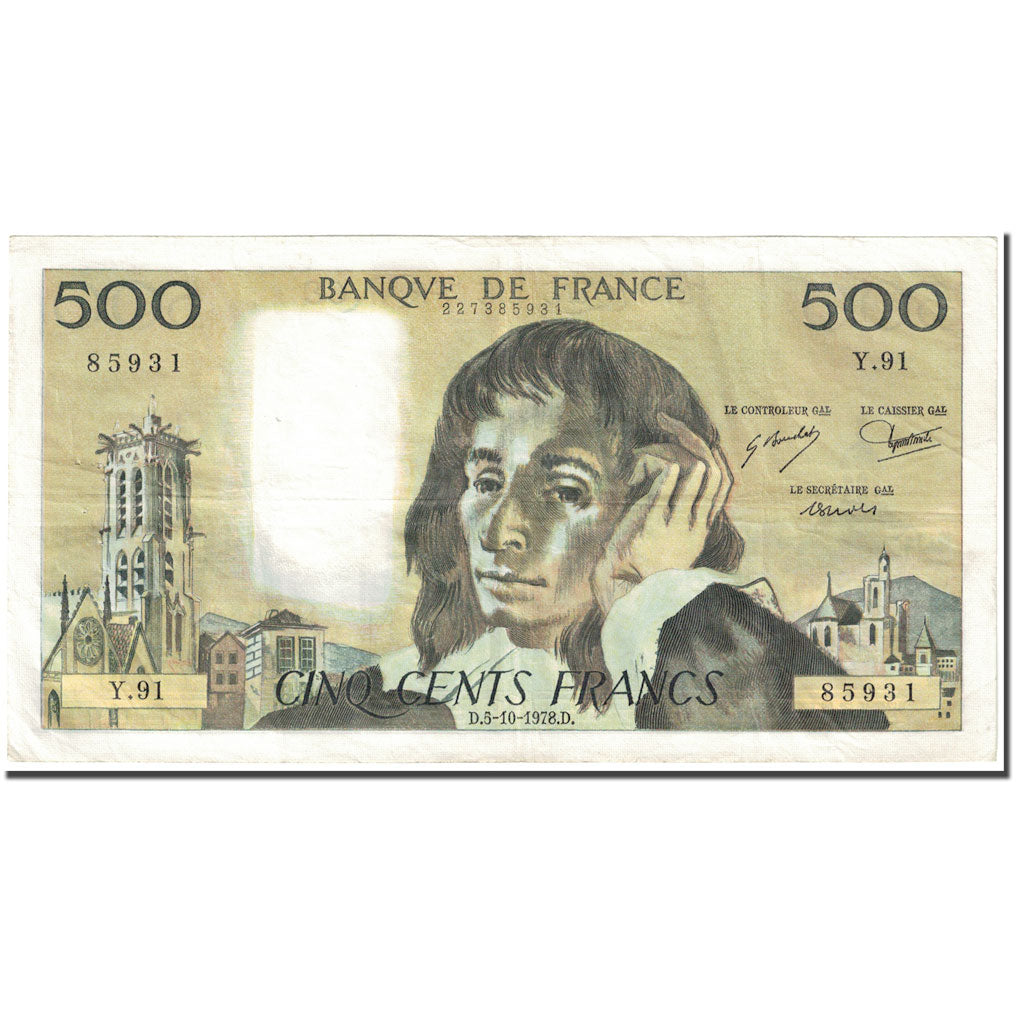 Francia, 500 Francs, Pascal, 1978, 1978-10-05, BC+, Fayette:71.18, KM:156d