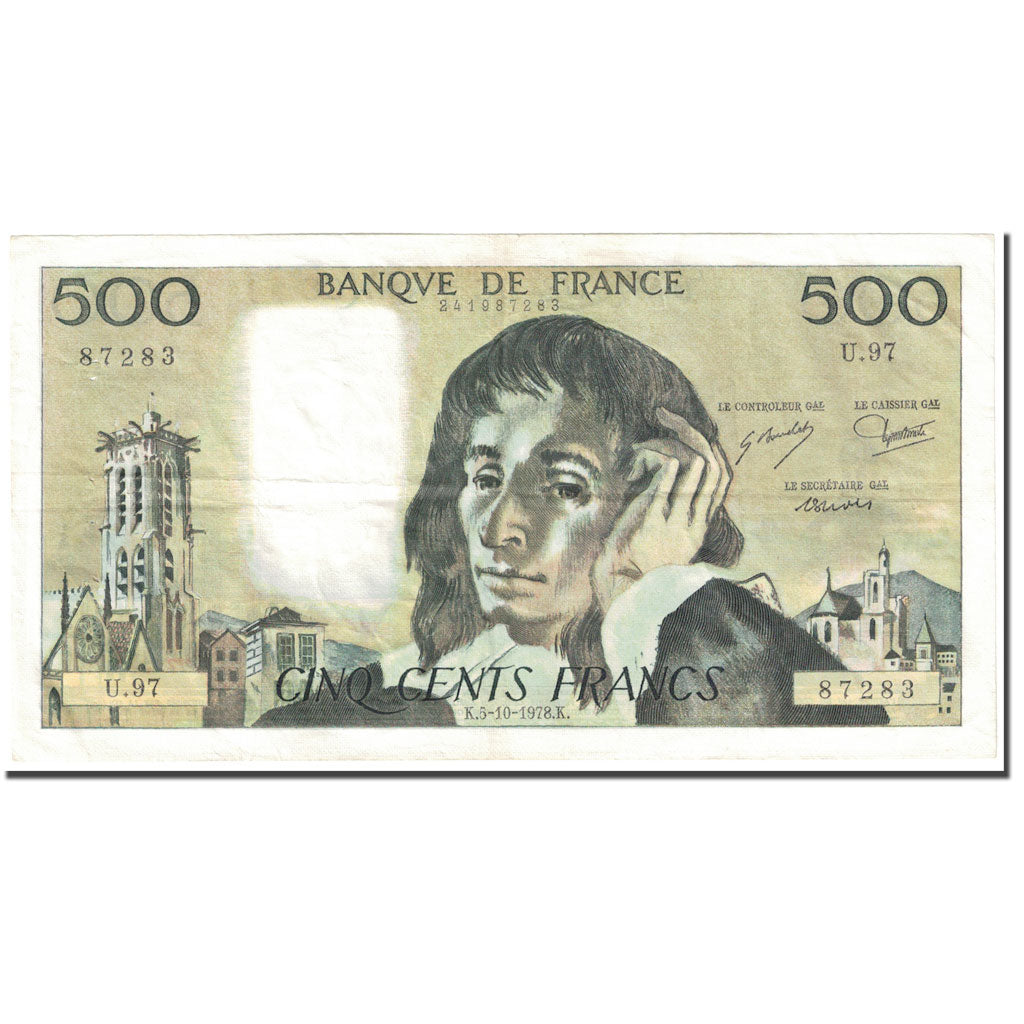 France, 500 Francs, Pascal, 1978, 1978-10-05, VF(30-35), Fayette:71.18, KM:156d