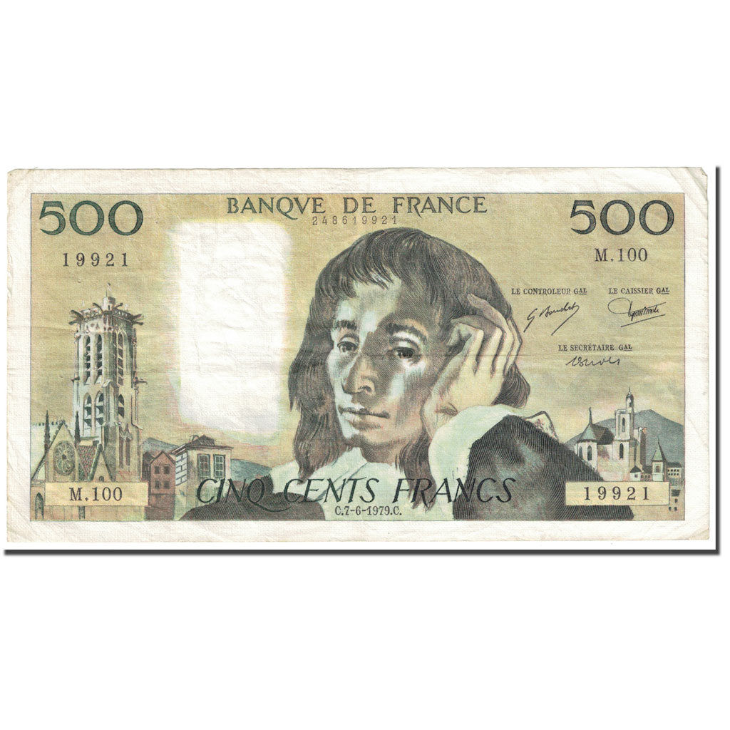 Francja, 500 Francs, Pascal, 1979, 1979-06-07, VF(20-25), Fayette:71.19, KM:156d