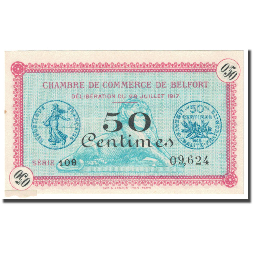 Francia, Belfort, 50 Centimes, 1917, Chambre de Commerce, UNC, Pirot:23-26