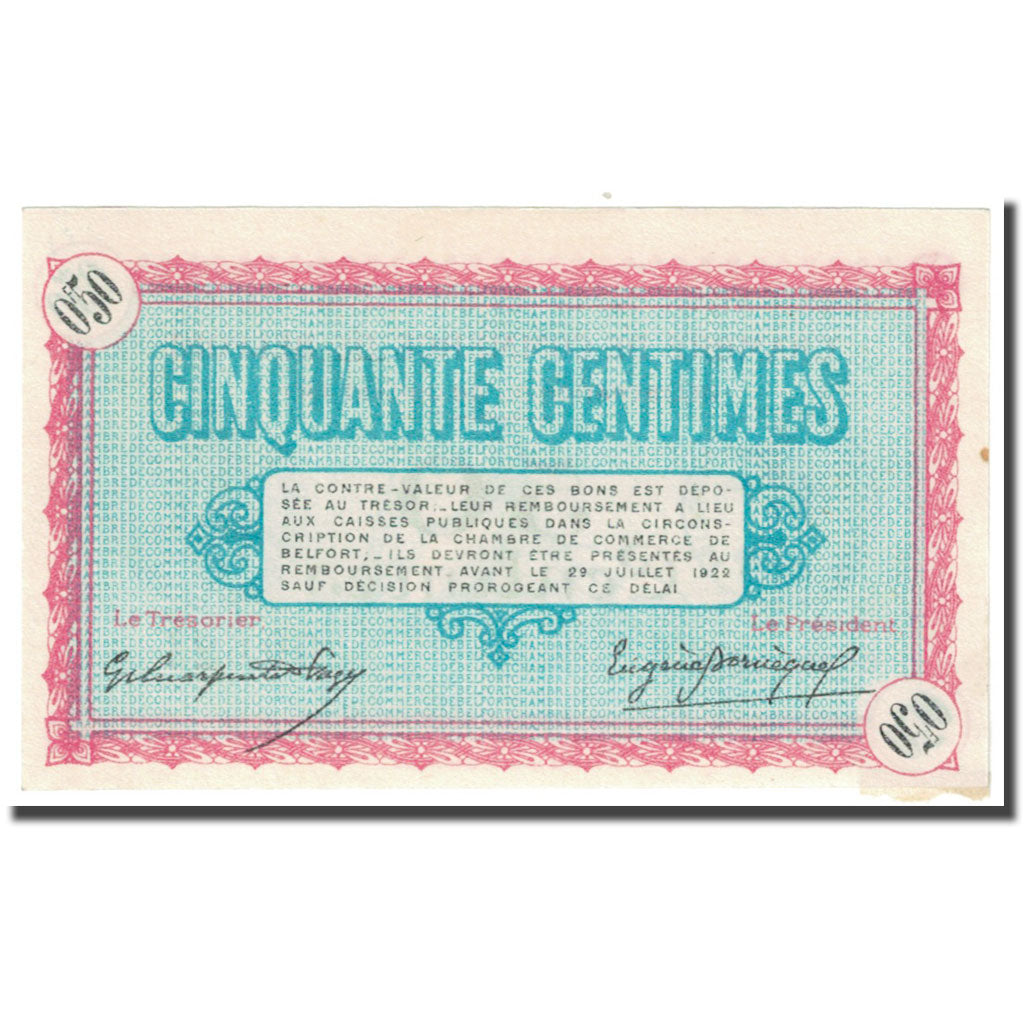 Francia, Belfort, 50 Centimes, 1917, Chambre de Commerce, UNC, Pirot:23-26