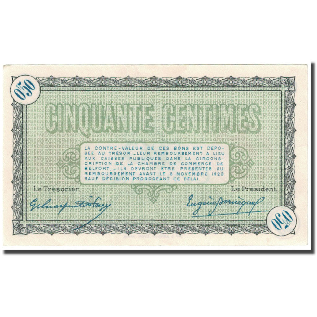 France, Belfort, 50 Centimes, 1918, Chambre de Commerce, UNC(65-70), Pirot:23-34