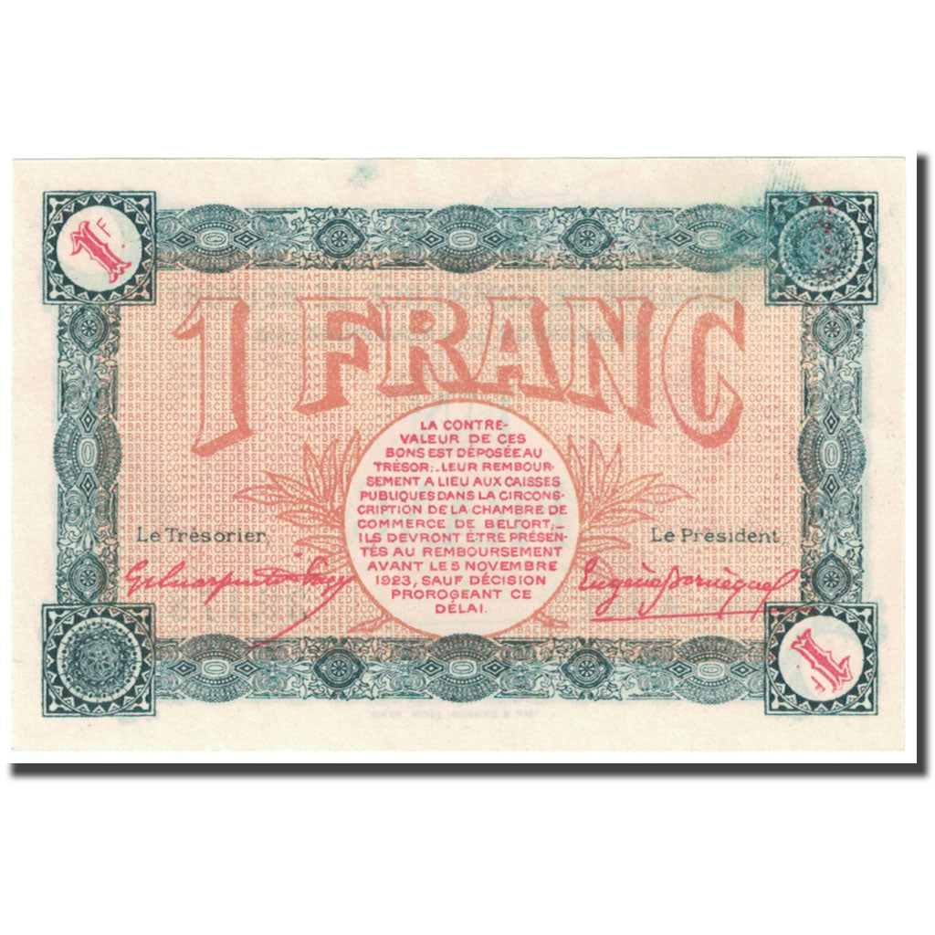 France, Belfort, 1 Franc, 1918, Chambre de Commerce, UNC(63), Pirot:23-37