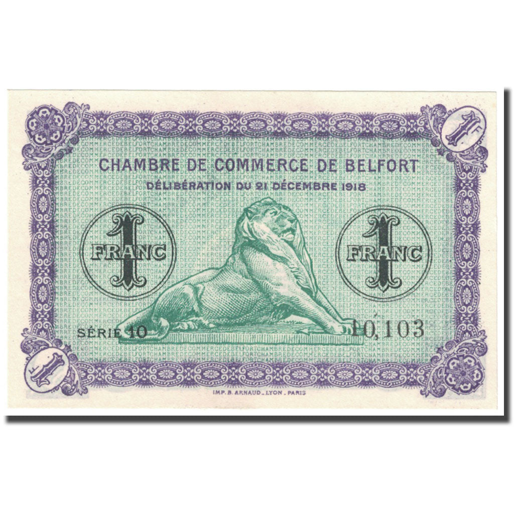 France, Belfort, 1 Franc, 1918, Chambre de Commerce, NEUF, Pirot:23-50