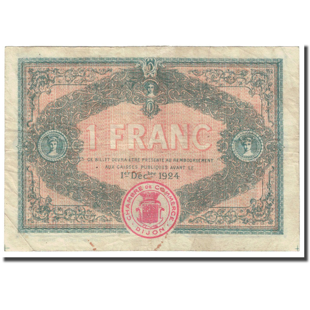 France, Dijon, 1 Franc, 1919, Chambre de Commerce, VF(20-25), Pirot:53-20