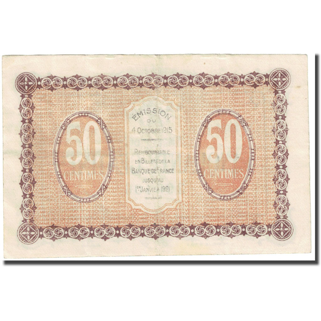 Francia, Gray & Vesoul, 50 Centimes, 1915, Chambre de Commerce, BB, Pirot:62-7