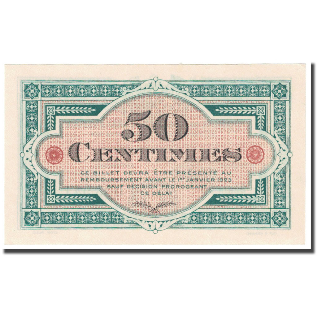 France, Gray & Vesoul, 50 Centimes, 1919, Chambre de Commerce, NEUF, Pirot:62-11
