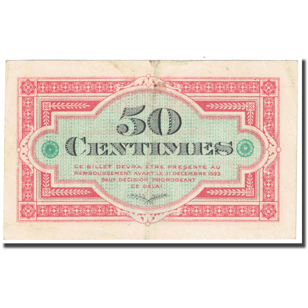 France, Gray & Vesoul, 50 Centimes, 1920, Chambre de Commerce, EF(40-45)