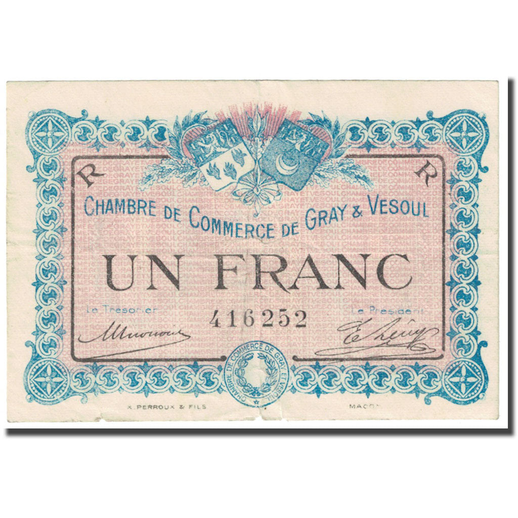 Frankrijk, Gray & Vesoul, 1 Franc, 1915, Chambre de Commerce, TB, Pirot:62-9