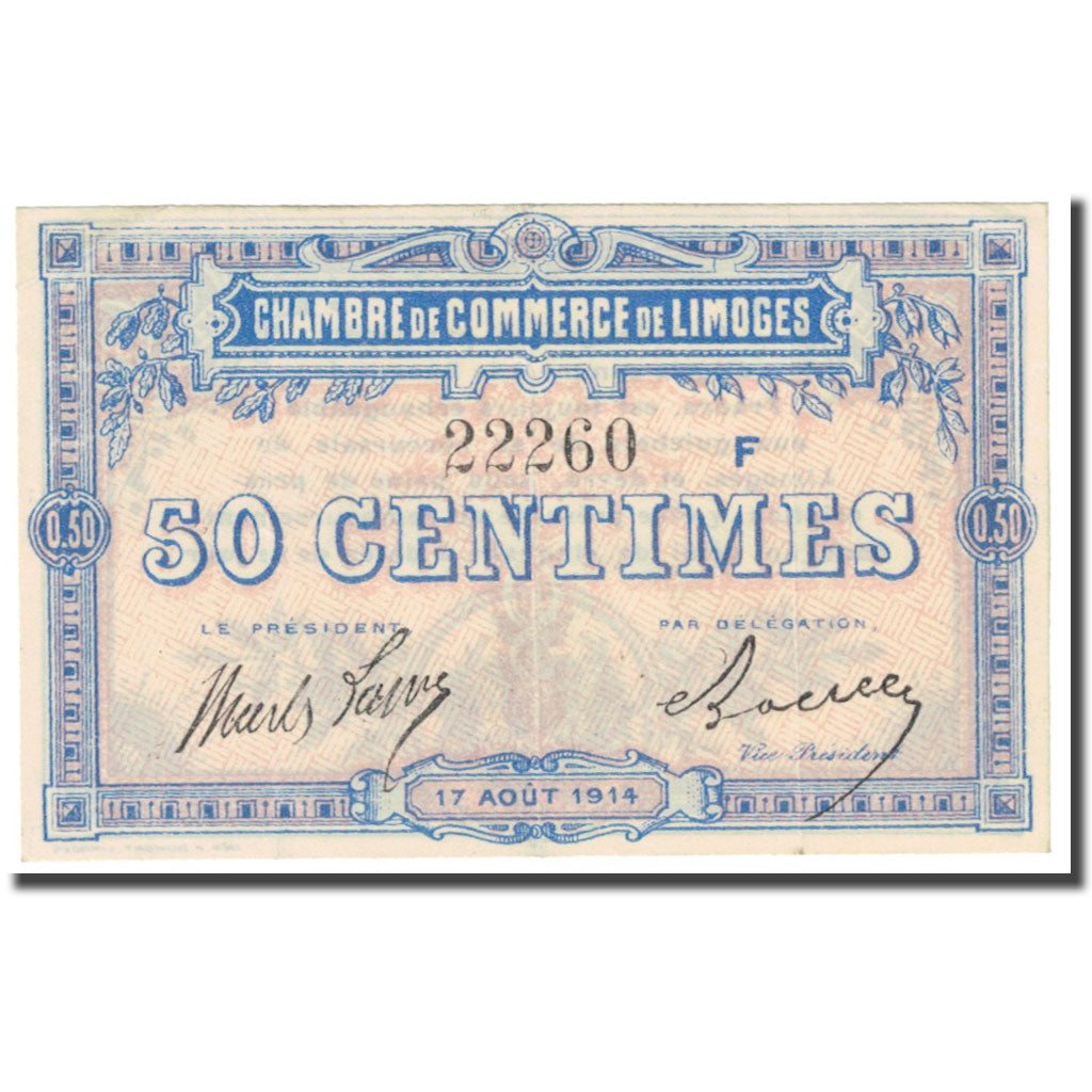 França, Limoges, 50 Centimes, 1914, Chambre de Commerce, EF(40-45), Pirot:73-8