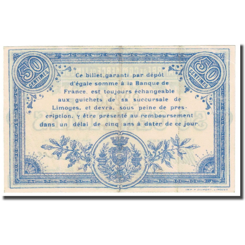 França, Limoges, 50 Centimes, 1914, Chambre de Commerce, EF(40-45), Pirot:73-8