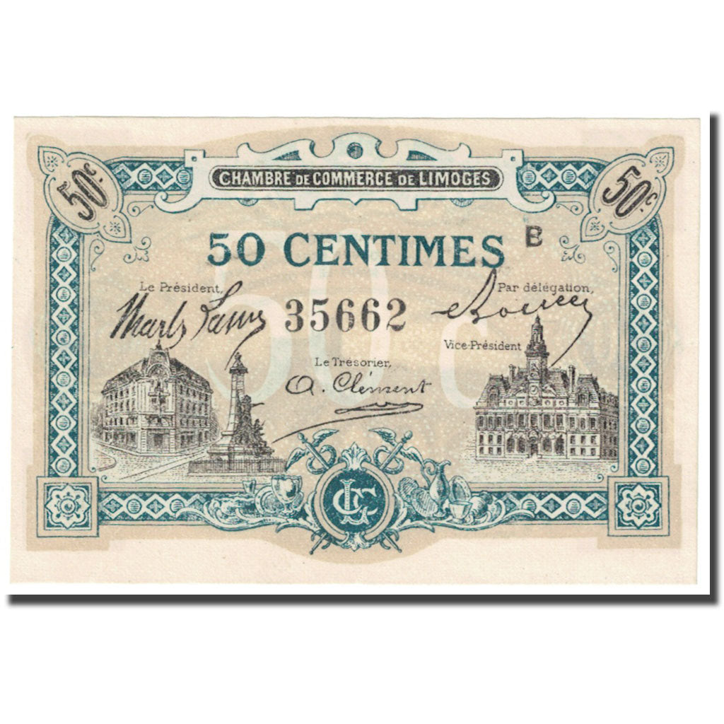 France, Limoges, 50 Centimes, 1914, Chambre de Commerce, UNC(63), Pirot:73-20