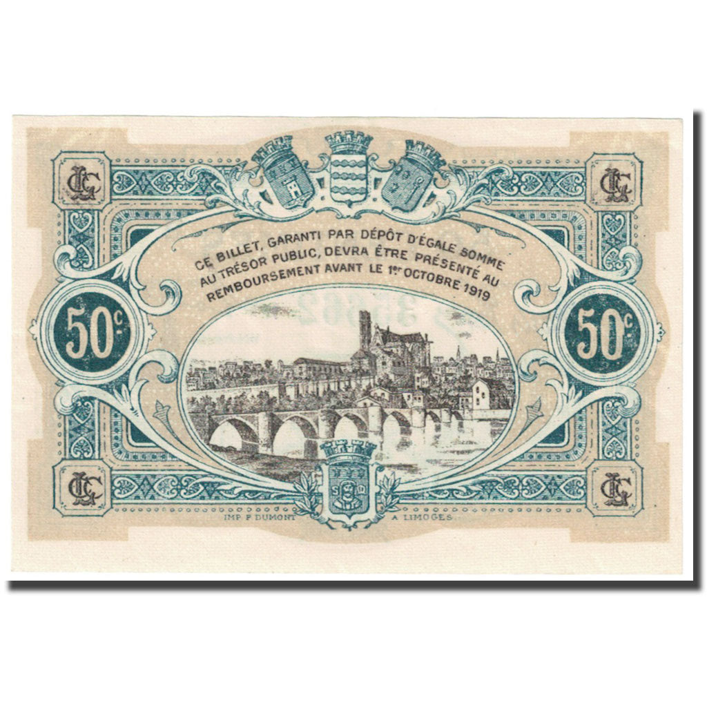 France, Limoges, 50 Centimes, 1914, Chambre de Commerce, UNC(63), Pirot:73-20