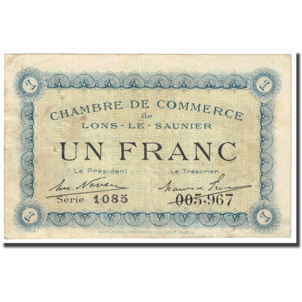 France, Lons-le-Saunier, 1 Franc, 1920, Chambre de Commerce, VF(20-25)