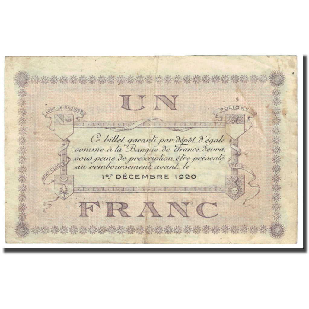 France, Lons-le-Saunier, 1 Franc, 1920, Chambre de Commerce, VF(20-25)