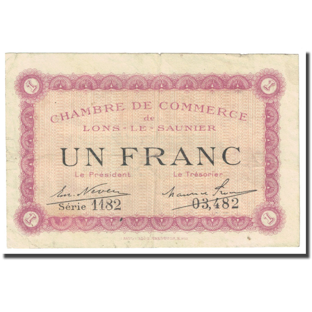 France, Lons-le-Saunier, 1 Franc, 1918, Chambre de Commerce, TB, Pirot:74-13