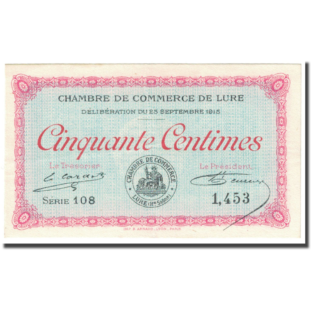 France, Lure, 50 Centimes, 1915, Chambre de Commerce, EF(40-45), Pirot:76-1