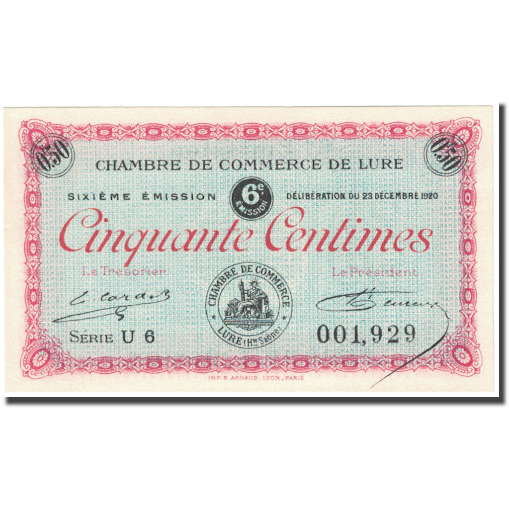 France, Lure, 50 Centimes, 1920, Chambre de Commerce, UNC(65-70), Pirot:76-36