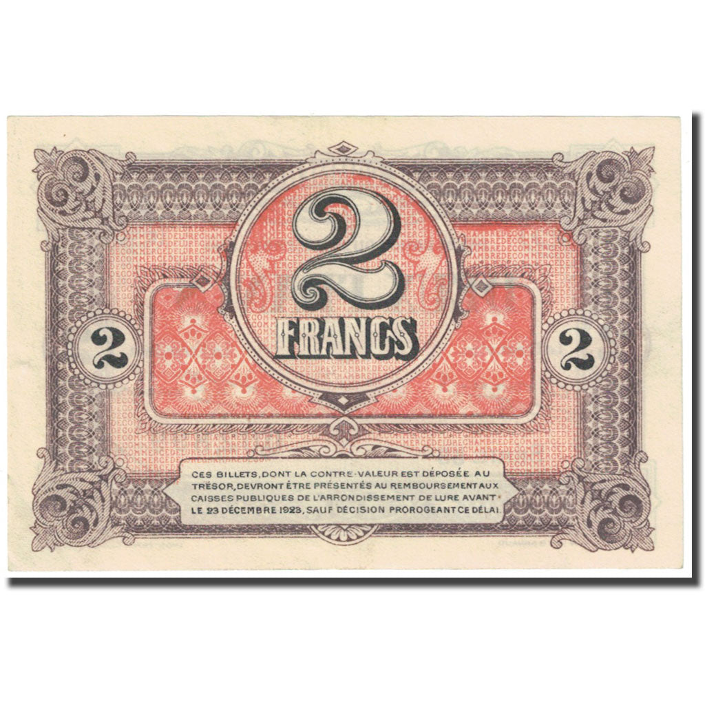 France, Lure, 2 Francs, 1920, Chambre de Commerce, AU(55-58), Pirot:76-39