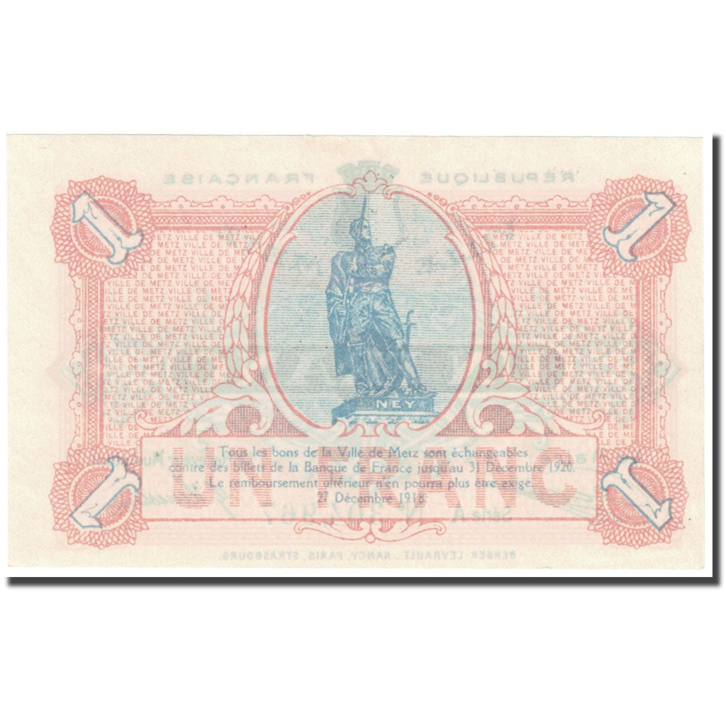 France, Metz, 1 Franc, 1918, Bon Municipal., UNC(65-70), Pirot:131-4